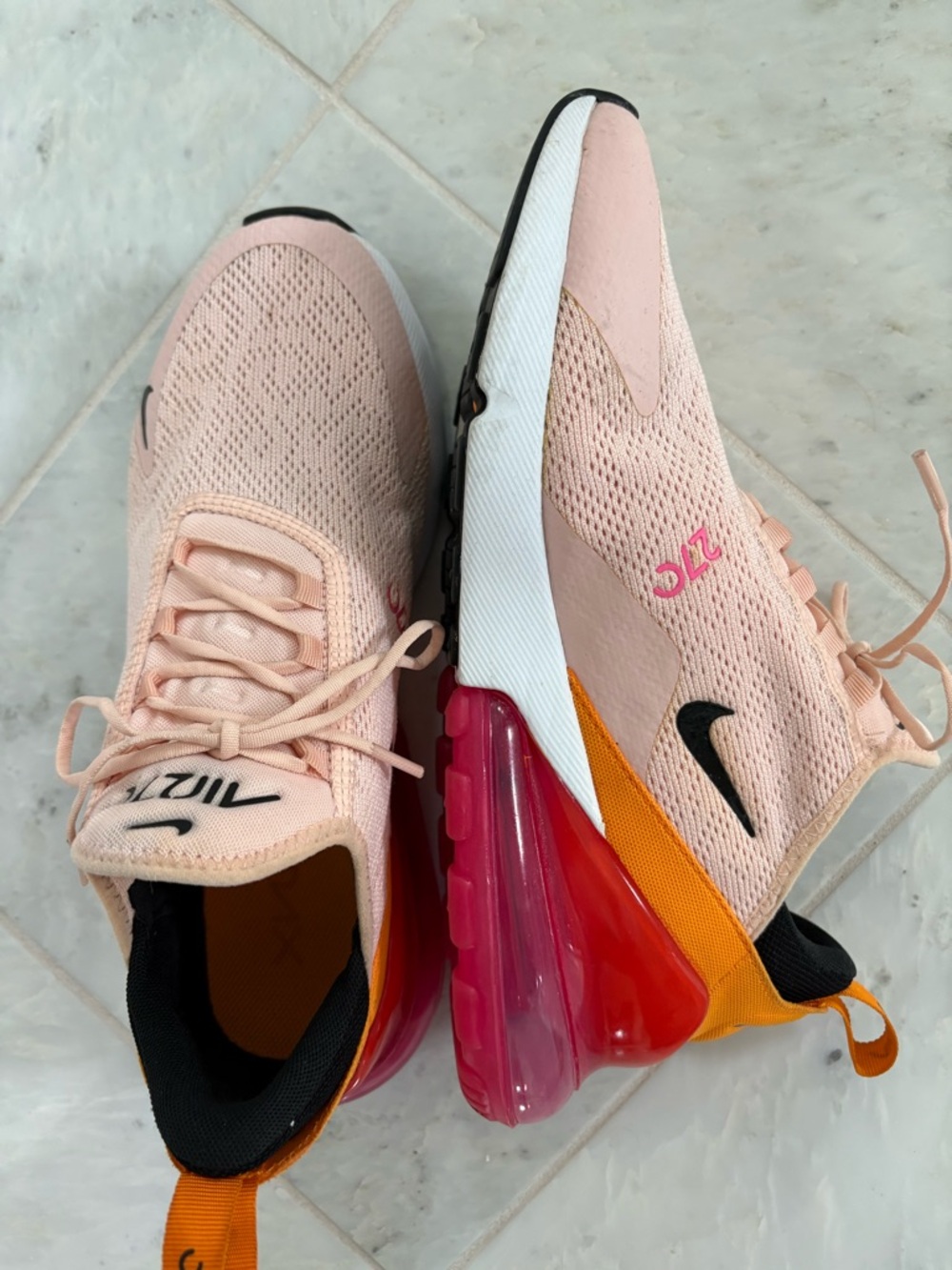 Nike Women's Pink Orange Red Air Max 270 Athletic Sneakers - Picture 12 of 13